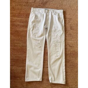 Brooklyn Express Men's White Distressed Ripped  CottonJeans Size 34х30